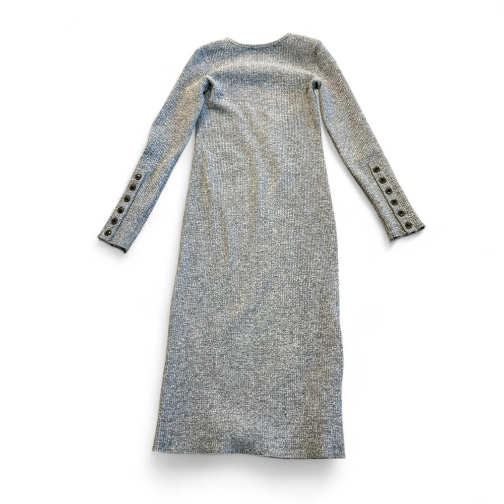 Vince Ribbed Knit Sweater Dress Grey Button Detail Midi Dress XS - Picture 7 of 10